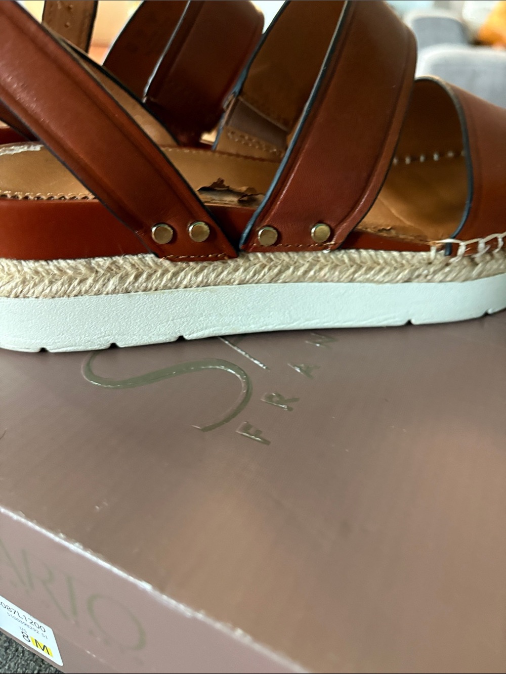 Franco Sarto Cognac Leather Espadrille Platform Sandals - Picture 13 of 14